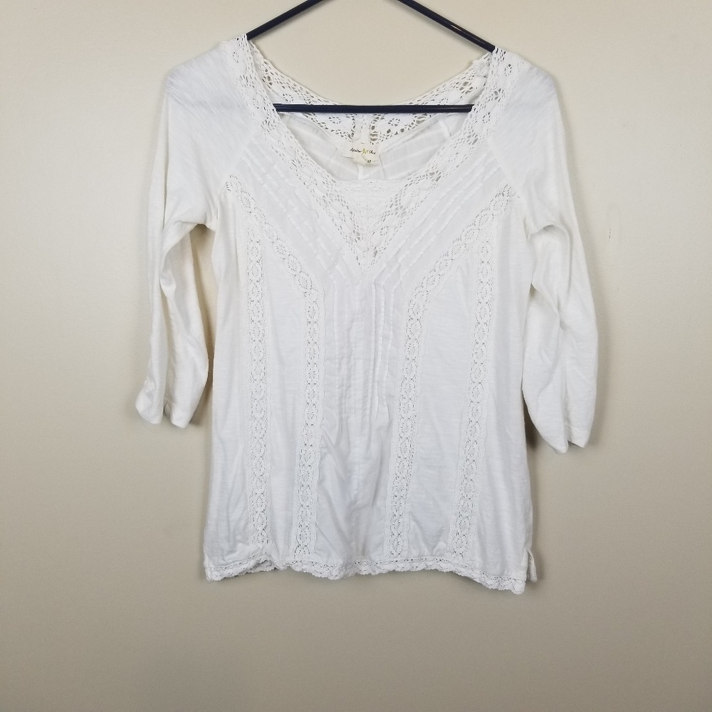FIRM | Anthro | Meadow Rue White Cotton 3/4 Sleeve top